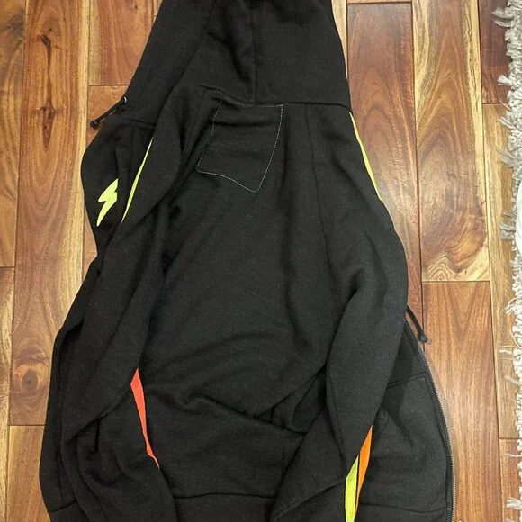 Aviator Nation 4 Stripe Bolt Zip Hoodie in Black/Neon I Size Medium - Picture 2 of 3